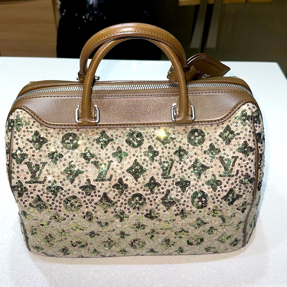 Pre-owned Khaki Brown Sequin Monogram Lt. Edition Sunshine Express Speedy Bag